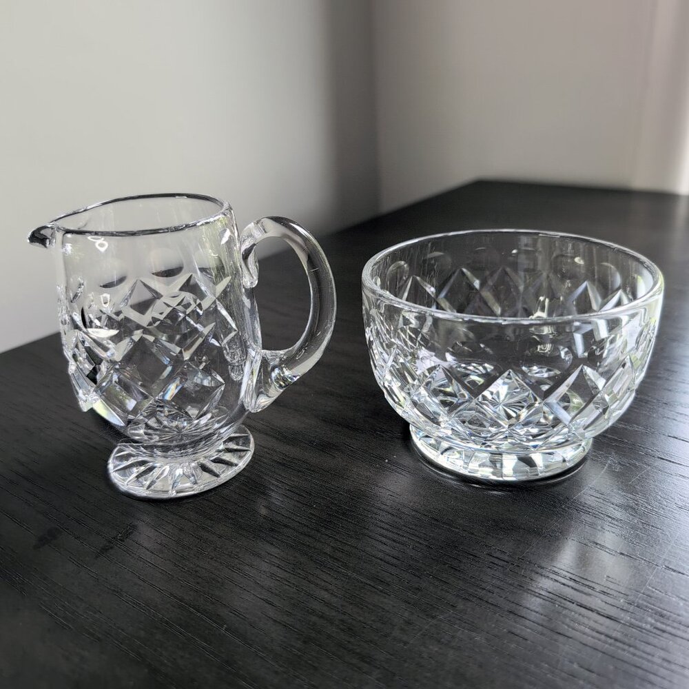 Vintage Waterford Crystal Lismore Mini Creamer and Sugar Bowl Set Cut Glass